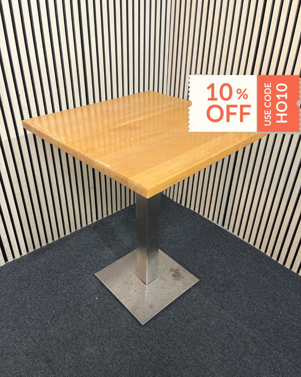 Beech square dining table with metal column base (70 cm each side) 1126
