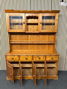 Natural pine two-glass-door top open kitchen dresser with base storage (H 193 x W 151 x D 40 cm) 1126