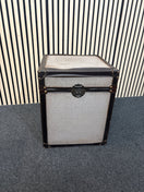 Grey fabric shipping trunks with leatherette edging 3126