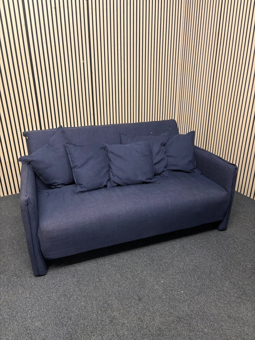 Dark navy fabric futon sofa 3126