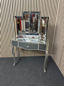Ornate slim 1 drawer mirrored glass dressing table with 3 section mirror and splayed legs (H 80 x W 90 x D 32 cm) 3126