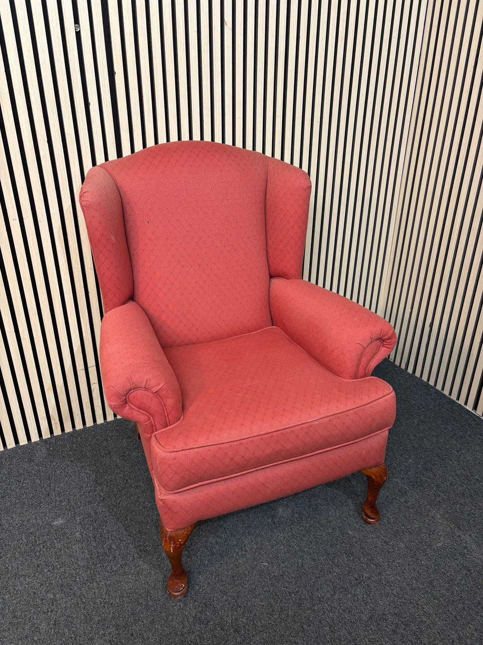 Red fabric solid wooden framed armchair 3126
