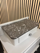 Light grey painted 1 door 1 drawer bedside locker with granite top 3126