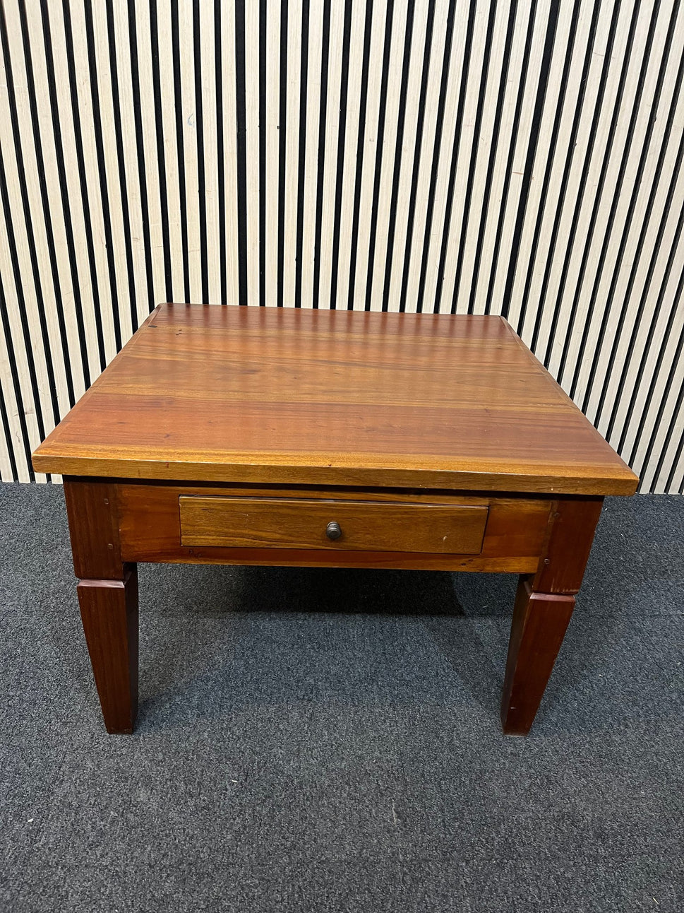 Solid teak square lamp table with drawer (H 50 x W 75 x D 75 cm) 3126