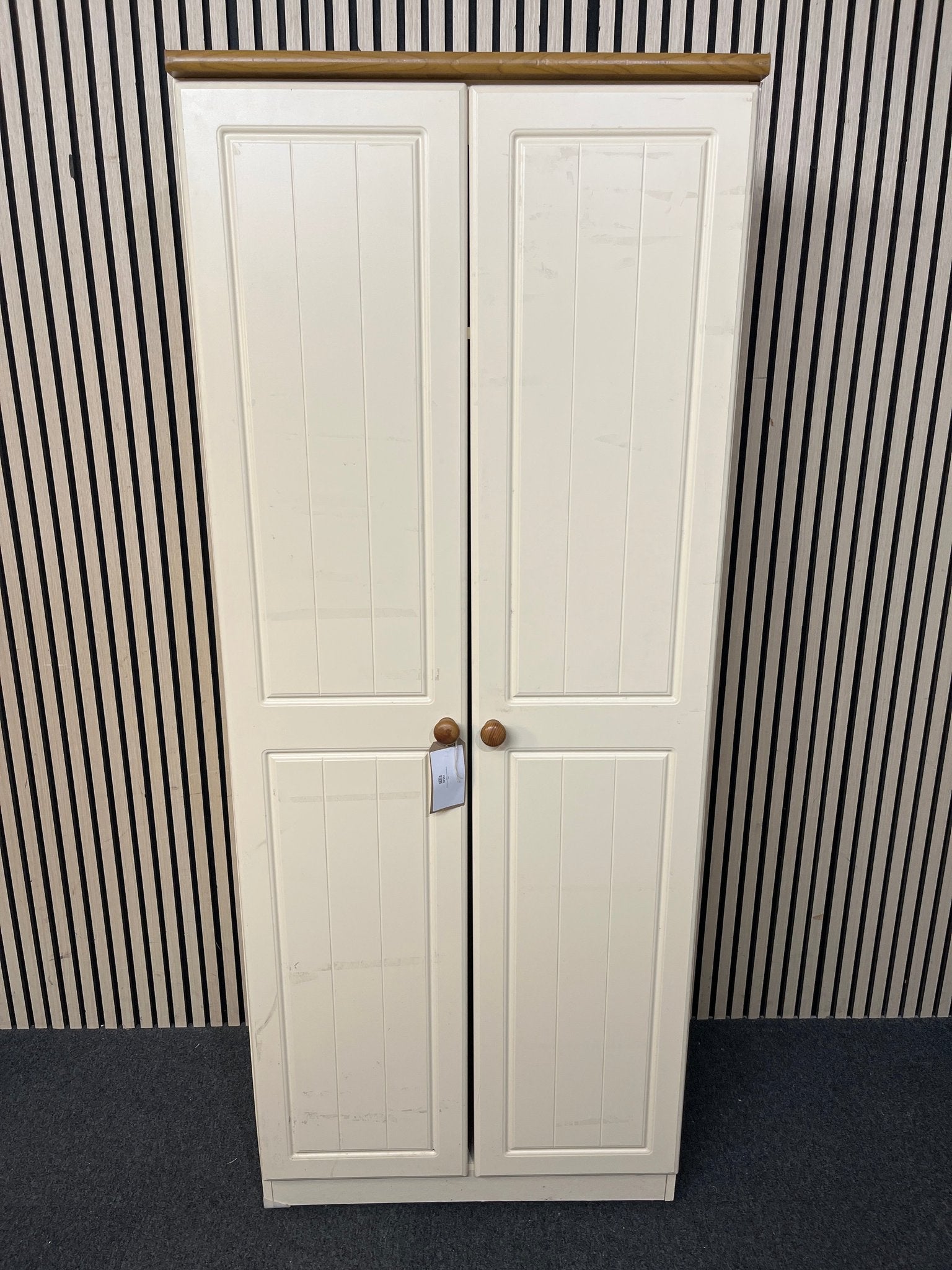 Tall cream and pine 2 door wardrobe (H 184 x W 74 x D 54 cm) 3126