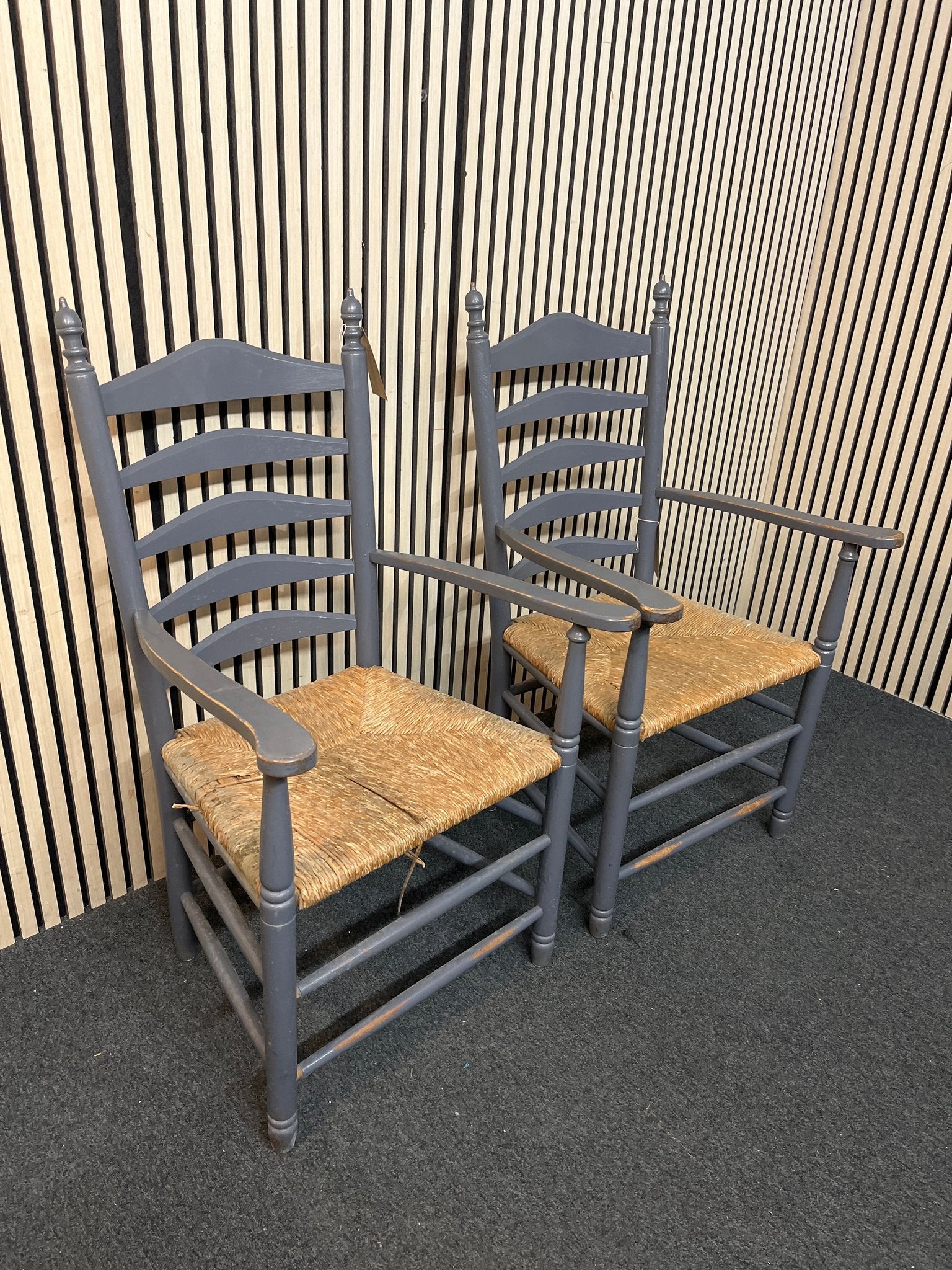 Solid wood grey painted carver chairs with sugain seat (SET OF 2) 2226