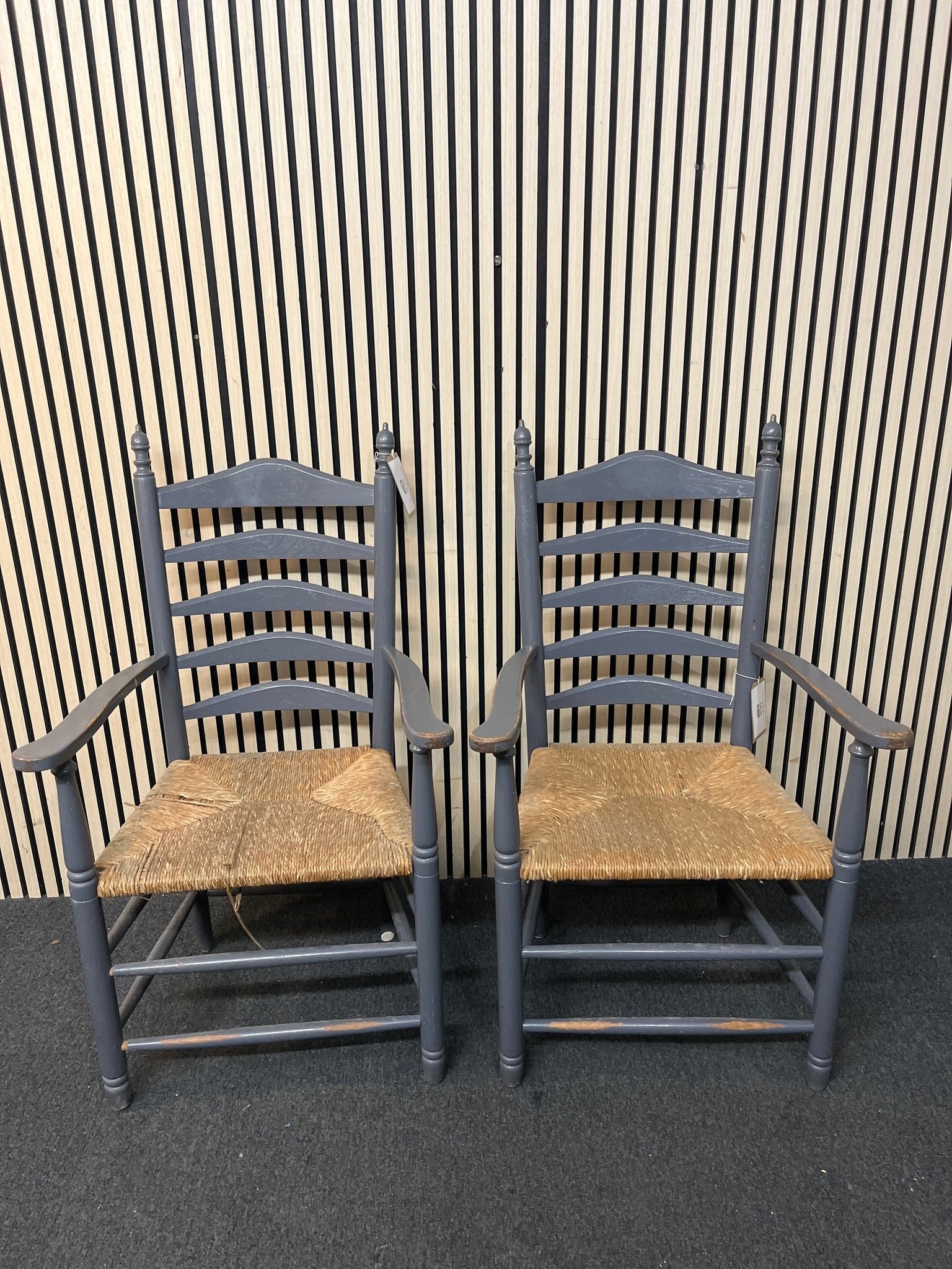 Solid wood grey painted carver chairs with sugain seat (SET OF 2) 2226