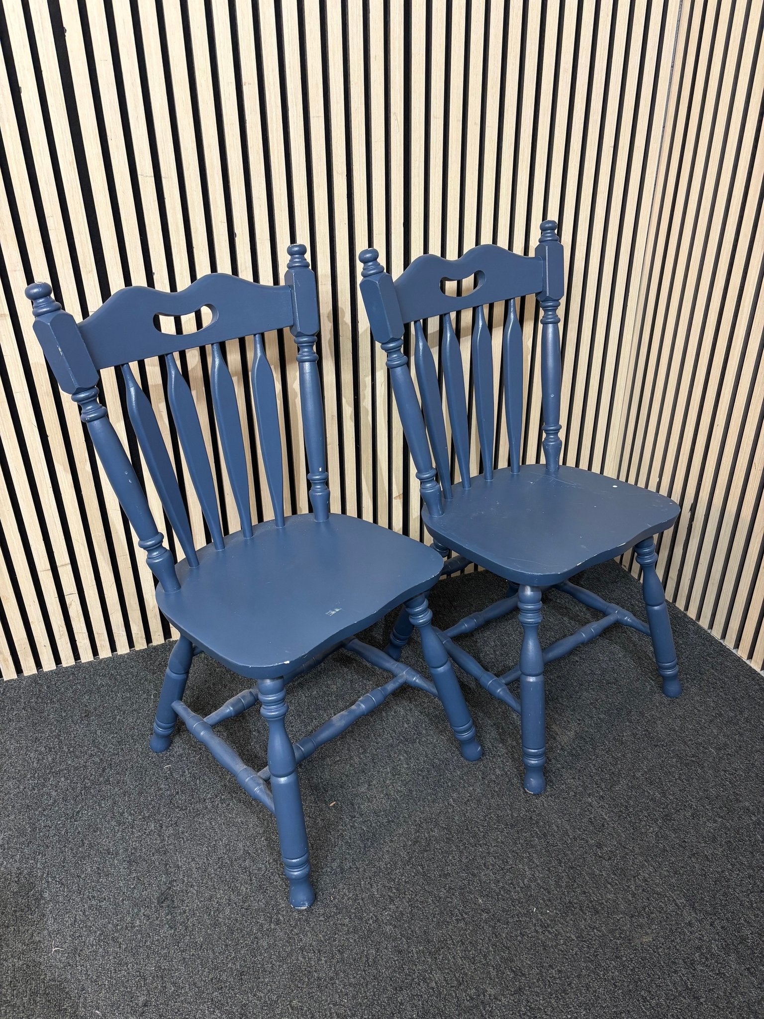 Solid wooden framed blue painted kitchen chair (SET OF 2) 2226