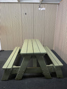 Large solid wood table bench combo with green pastel weather coat (width 165 cm) 43524