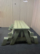 Large solid wood table bench combo with green pastel weather coat (width 165 cm) 43524
