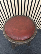 Solid darkwood low pub stool with red leatherette seat and button detailing 43685