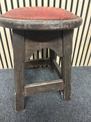 Solid darkwood low pub stool with red leatherette seat and button detailing 43685