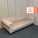 3 seater dark cream leather chesterfield sofa - button back, scratches to the side of the sofa, damaged springs 43739