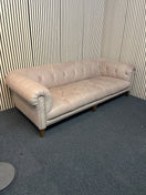 3 seater dark cream leather chesterfield sofa - button back, scratches to the side of the sofa, damaged springs 43739
