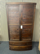 Solid stained pine bow fronted two door 2 base drawer wardrobe (H 182 x W 100 x D 62 cm) 43977