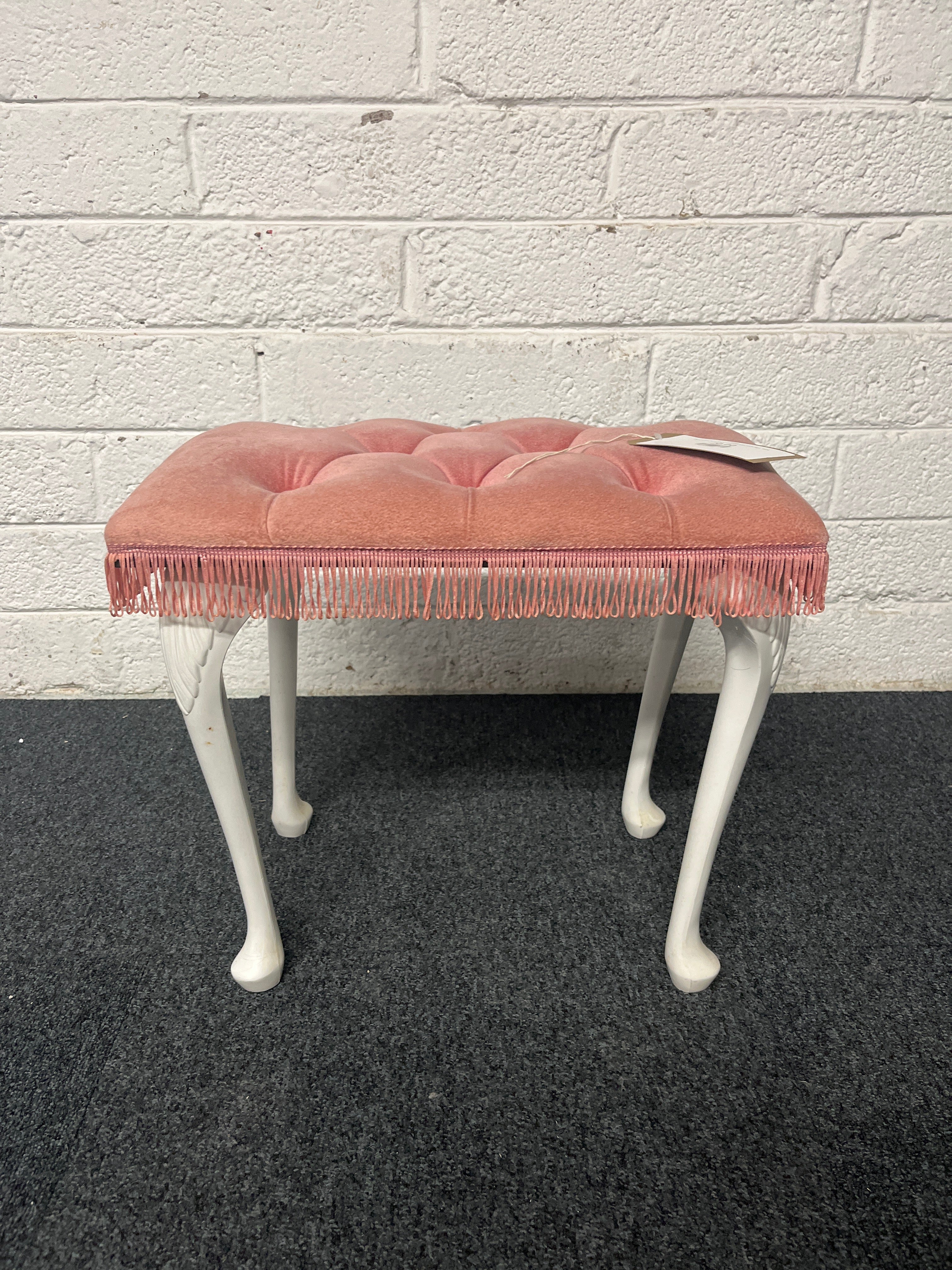 Pink button back fabric footstool with white legs 3125 – CJM Furniture