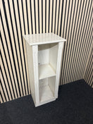 Four-tier shelf with white metal frame and wooden inserts. 44026