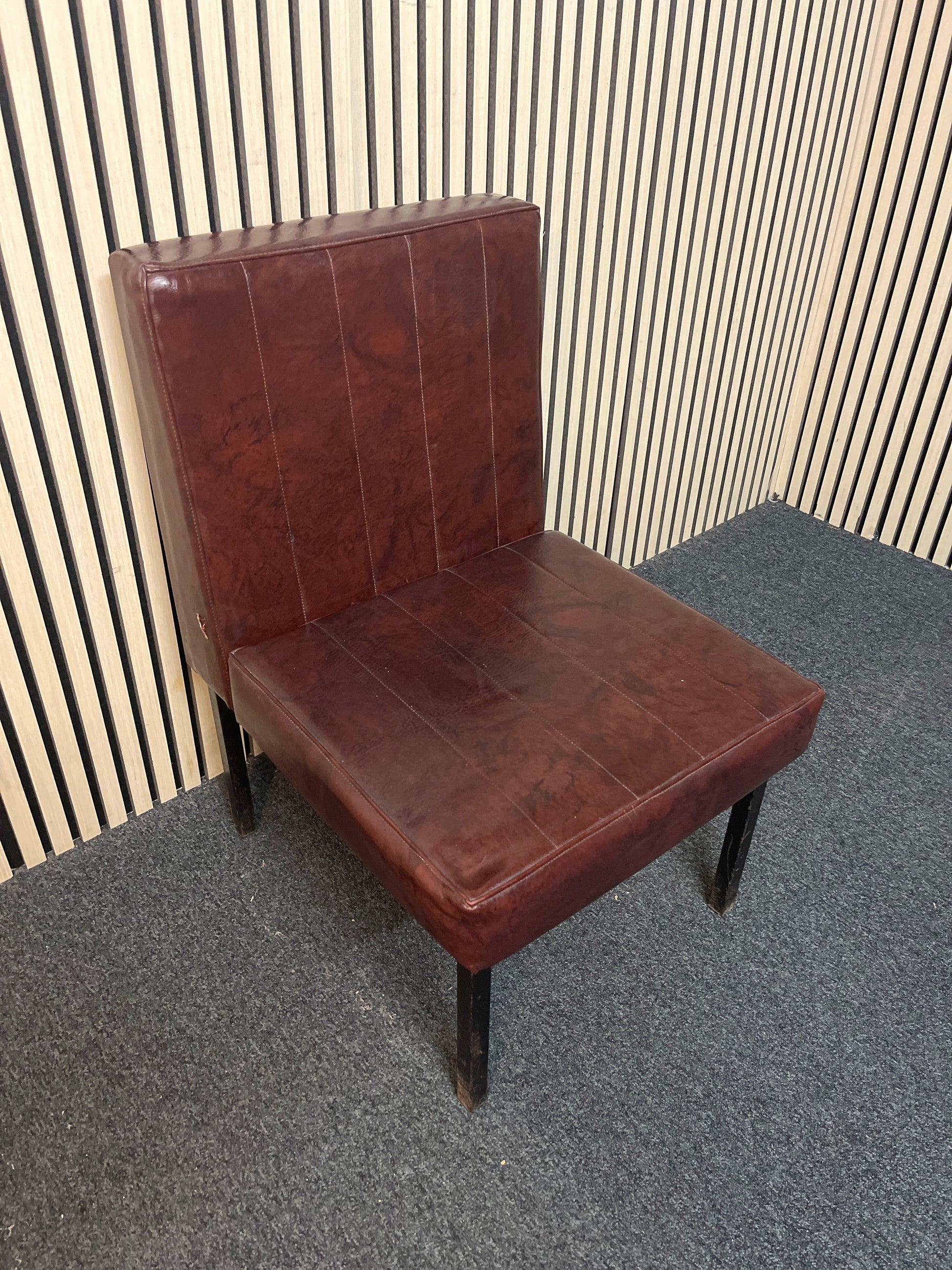 Wine leather low lounge chair with black metal frame 2425