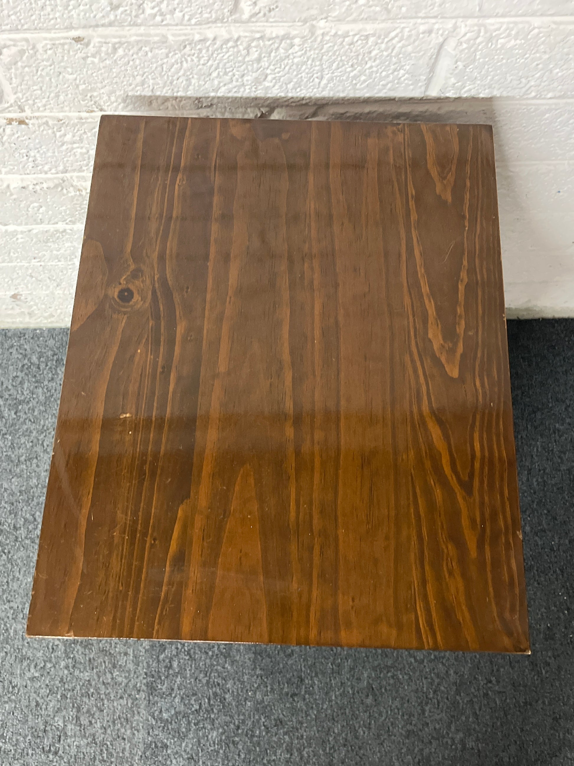 Dark wood stained 3 drawer bedside locker 1225