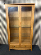 Solid oak display cabinet with glass doors,base drawer and internal lighting (h 183 x w 100 x d 40 cm) 44286
