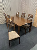 Dark wood laminate dining table (W 90 x L 180 cm) with 6 matching high back dining chairs 44387