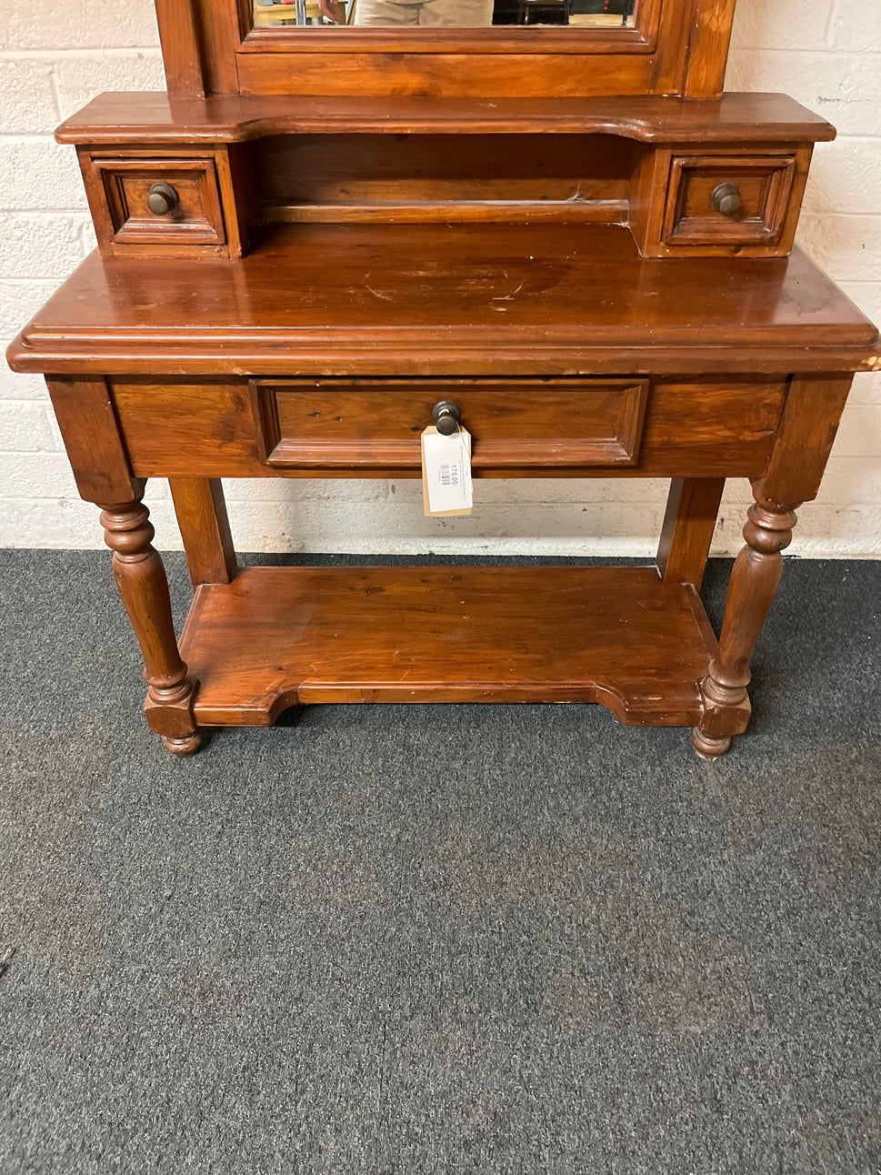 Solid stained pine mirrored hall stand with 3 drawers ( H 194 x W 100 x D 43 cm) 1325