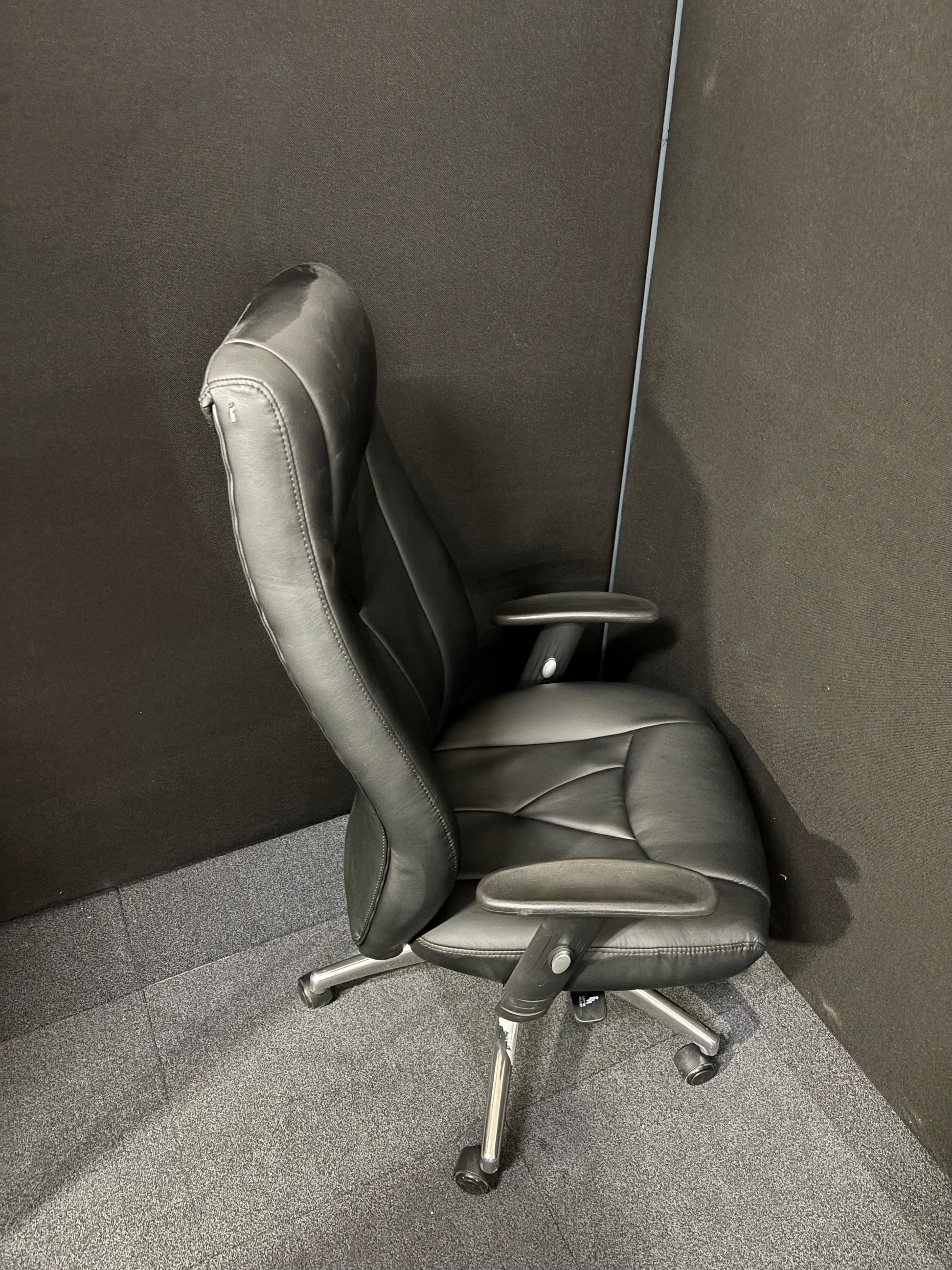 Odessa liquidated high back executive chair - black faux leather, polished metal base, height adjustable arms, price inc vat