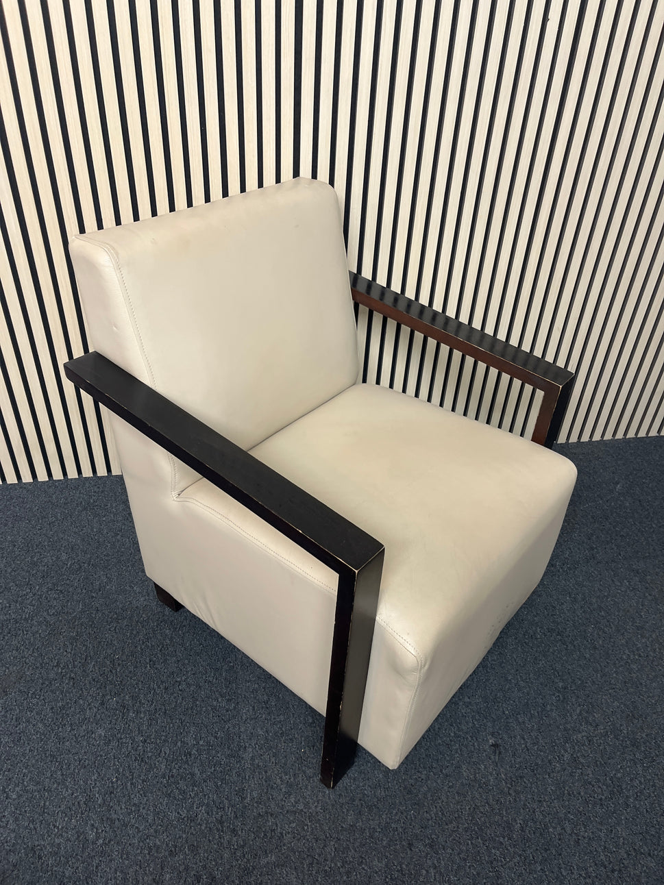 Solid wood stained frame RECEPTION lounge chair with cream leather finish