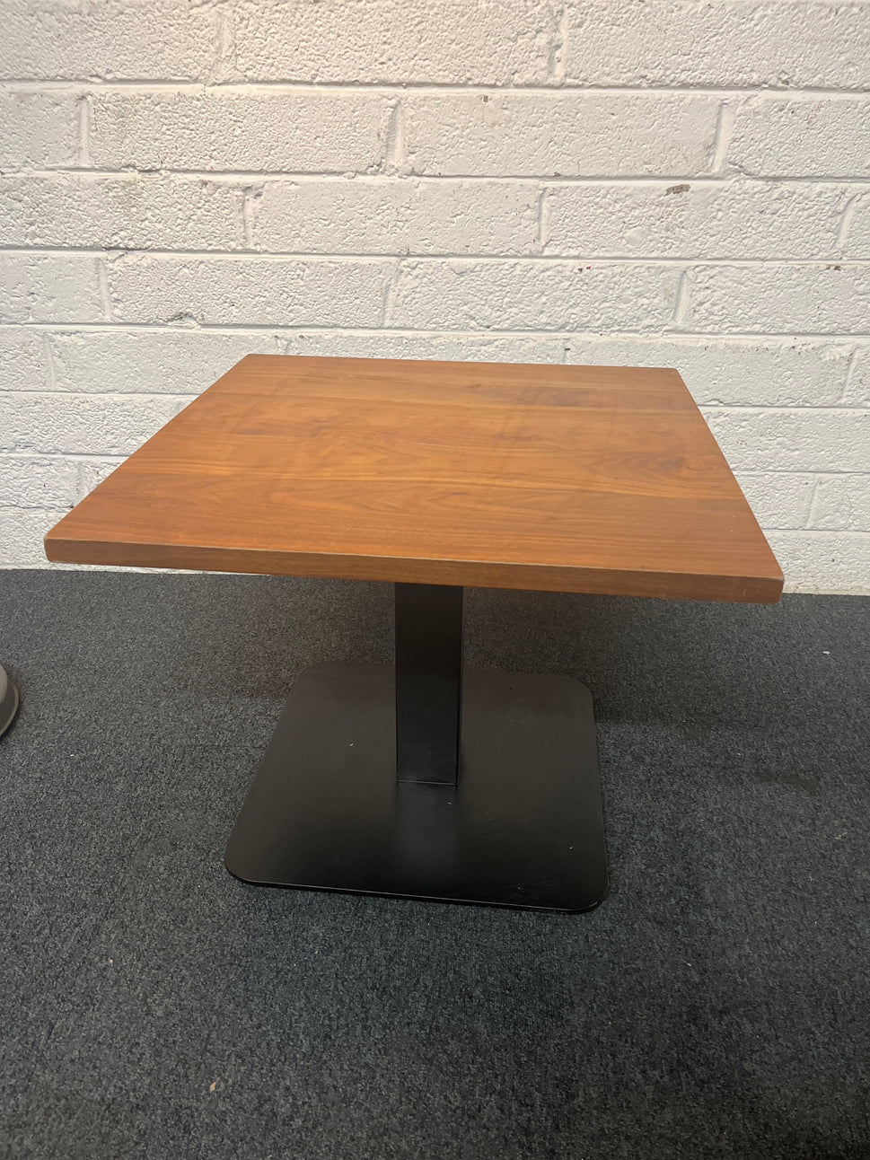 Dark wood 60x60 square dining table with metal base