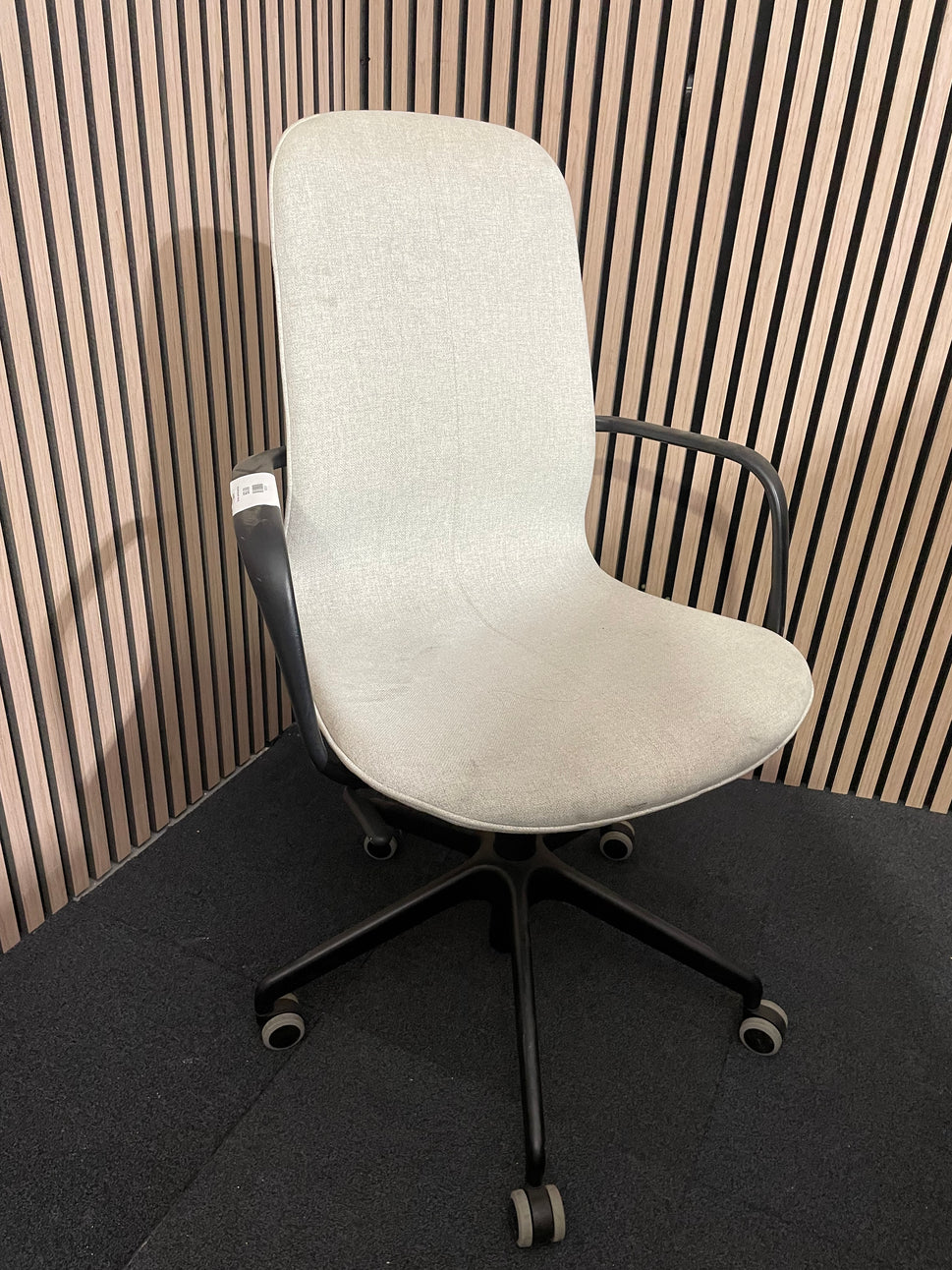 Ikea Style Cream Fabric Swivel Chair- black and white frame