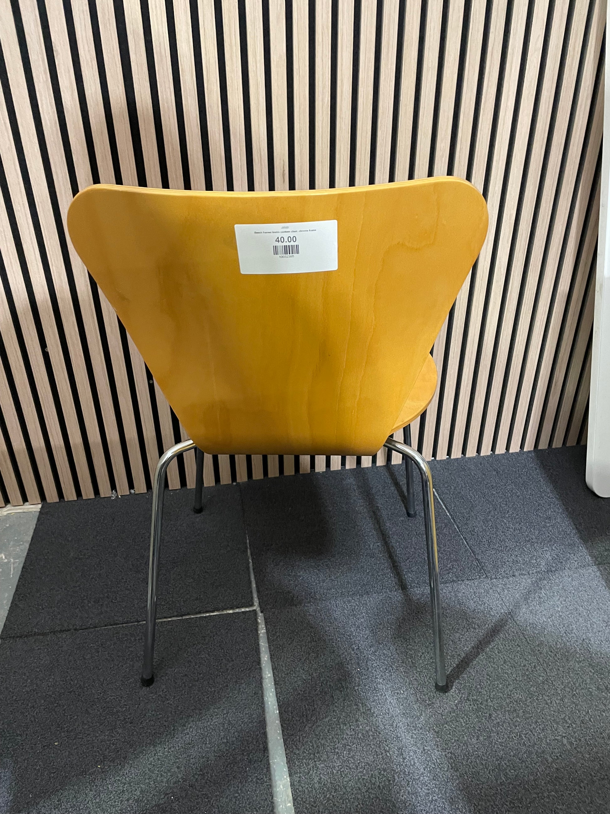 Beech framed bistro canteen chair, chrome frame