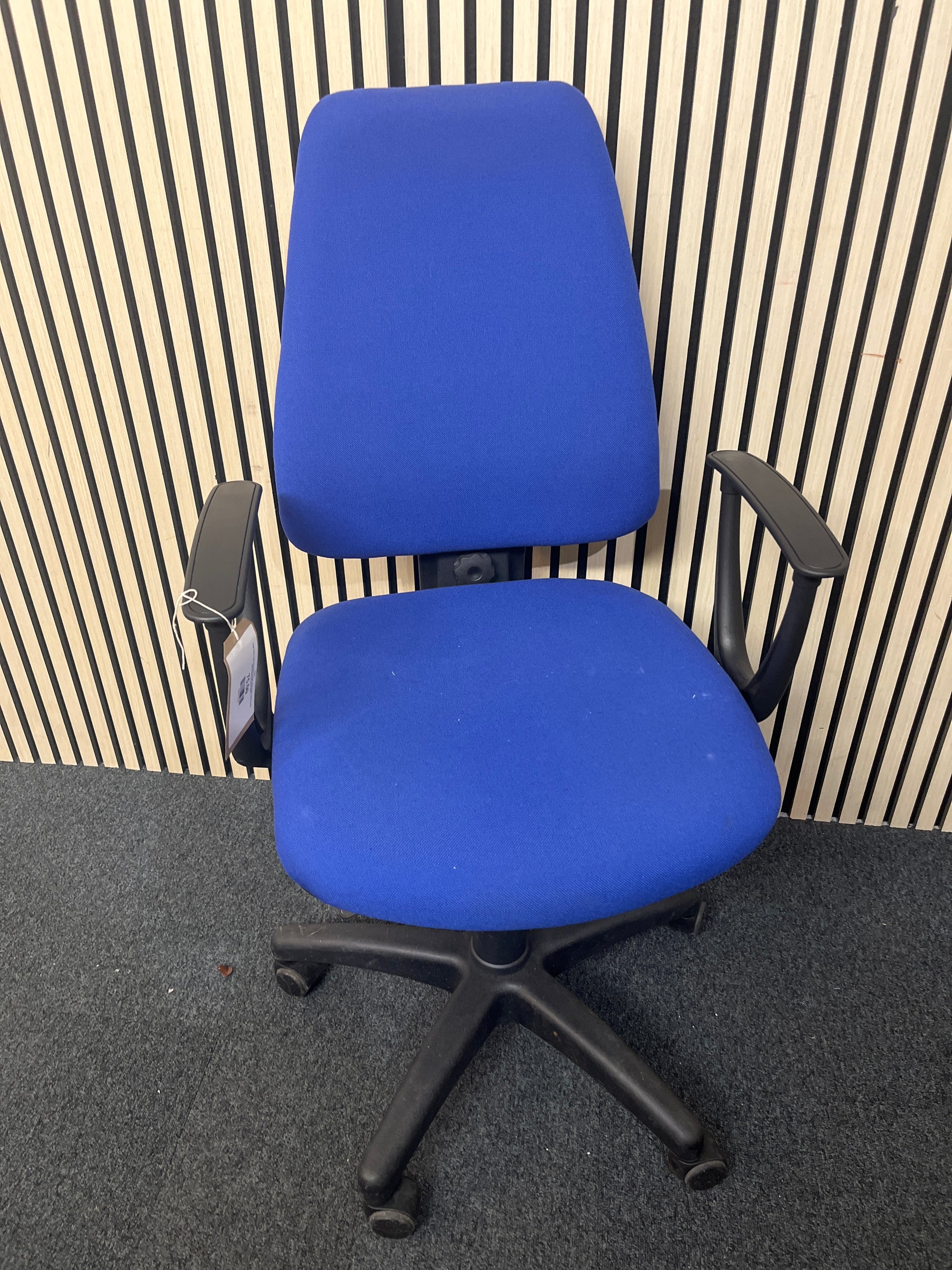 High back royal blue fabric height adjustable swivel chair with fixed loop arms 1425