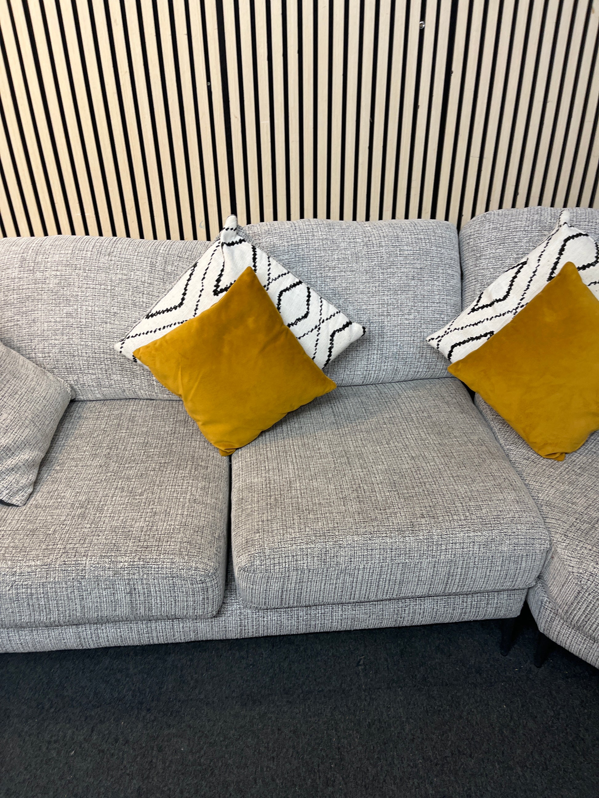 Large curved oatmeal fabric sofa 43392