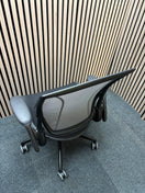 Humanscale Diffrient world black fabric seat, black mesh back swivel chair with adjustable arms swivel chair