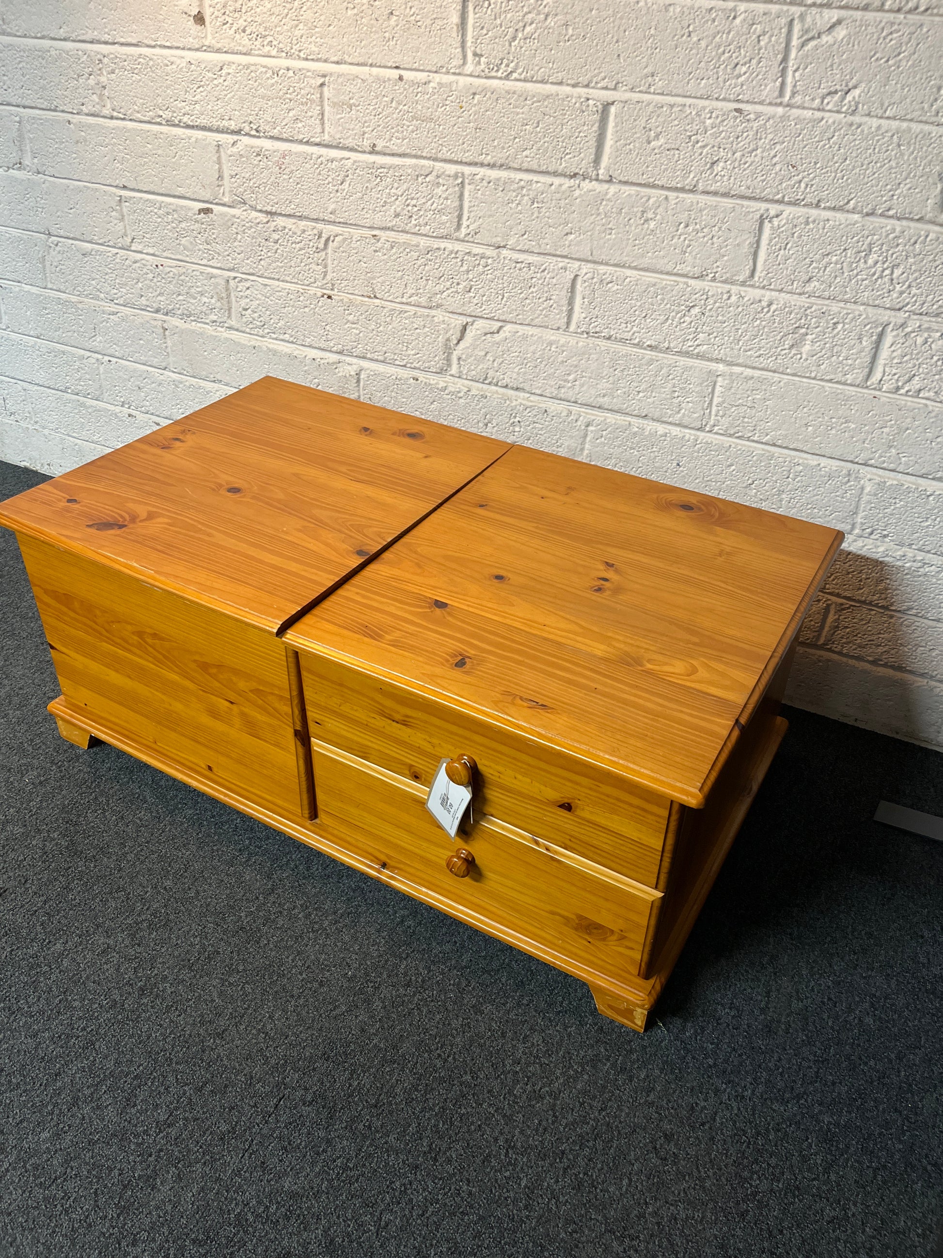 Natural pine 2 drawer top open blanket box ( H 47 x W 107 x D 62 cm) 2225