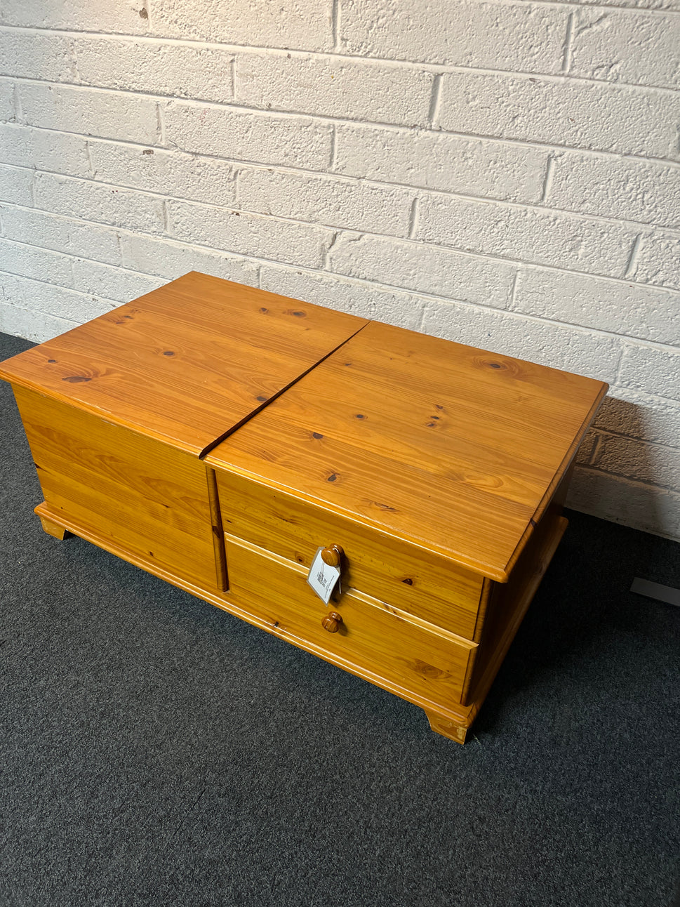 Natural pine 2 drawer top open blanket box ( H 47 x W 107 x D 62 cm) 2225