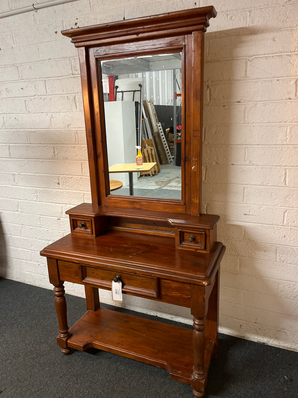 Solid stained pine mirrored hall stand with 3 drawers ( H 194 x W 100 x D 43 cm) 1325