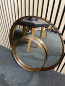 Pair of metal bronze effect circular wall mirrors, 1 large and one small 44447