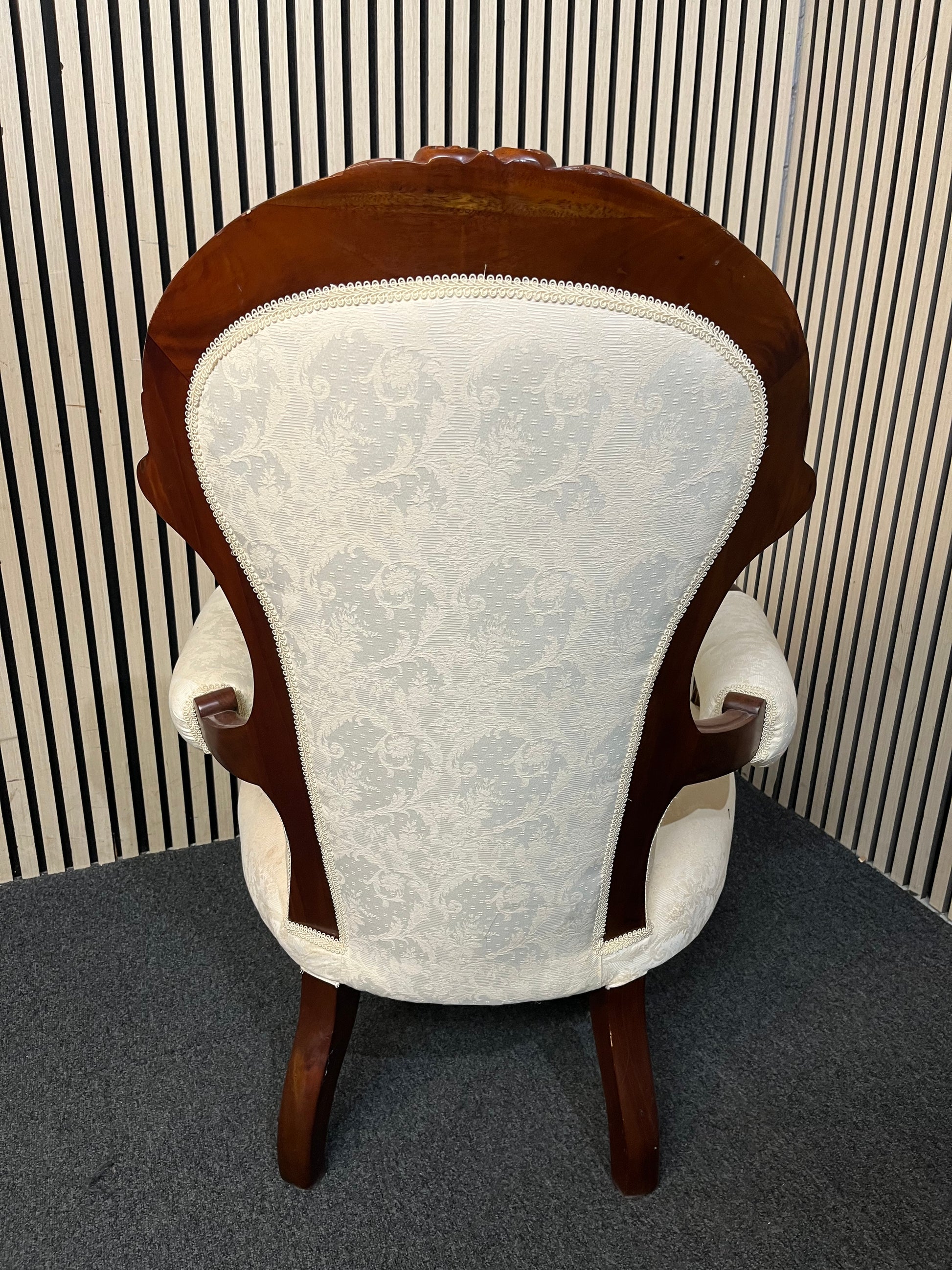 Ornate high back Cream fabric carved wingback armchair 43788