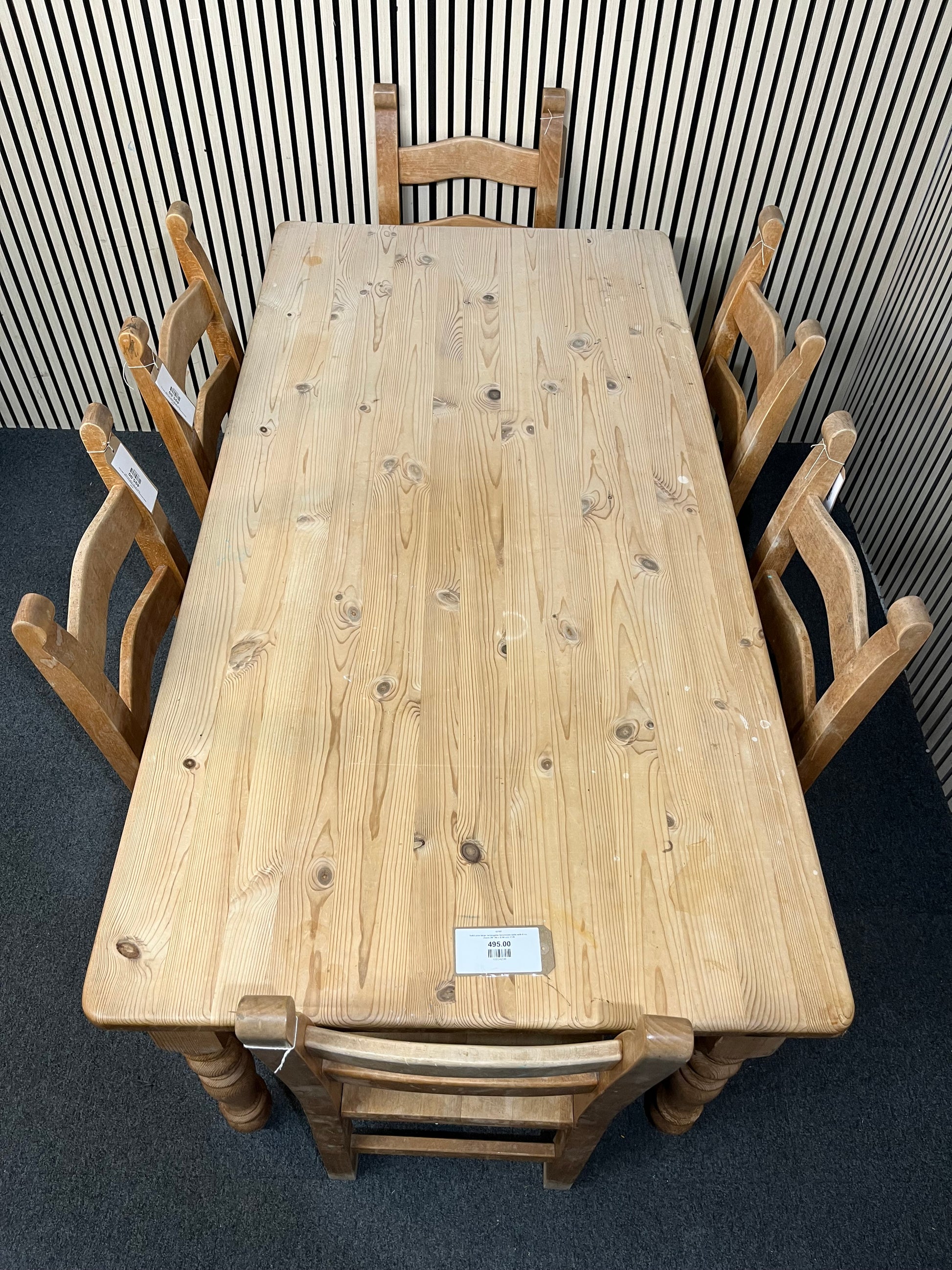 Solid pine large rectangular farmhouse table with 6 no. chairs (W 180 x D 90 cm) 3126