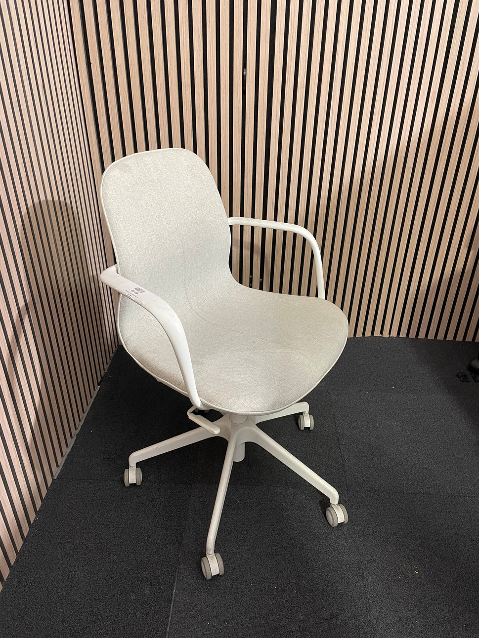 Ikea Style Cream Fabric Swivel Chair- black and white frame