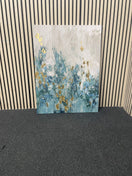 Large vertical canvas featuring abstract teal, grey, and gold textures. 44700