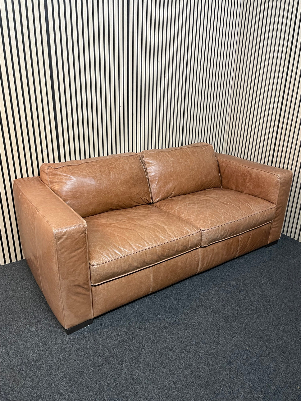 Large 2 seater soft tan leather sofa (2m width) 2425
