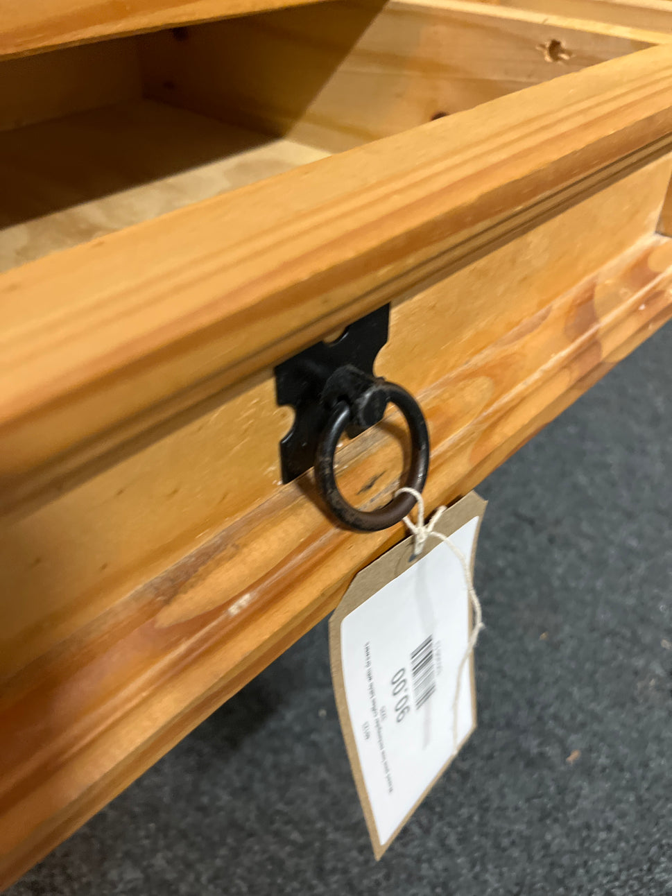 Waxed pine low rectangular coffee table with drawers 3225