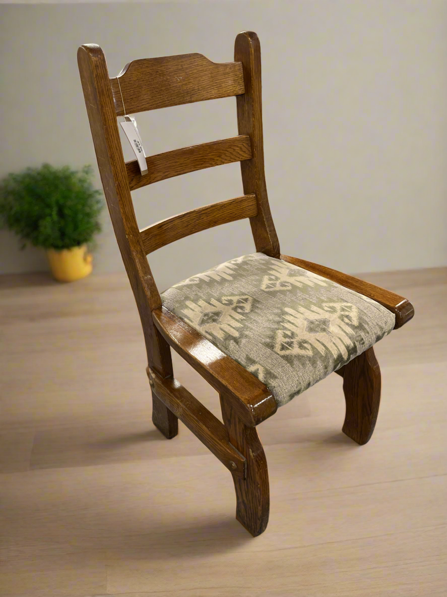 Solid high back dutch oak kitchen chair with fabric seat cushion 2125