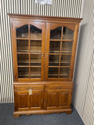 Tall stained oak glass display case (H 186 x W 116 x D 42 cm) 44664