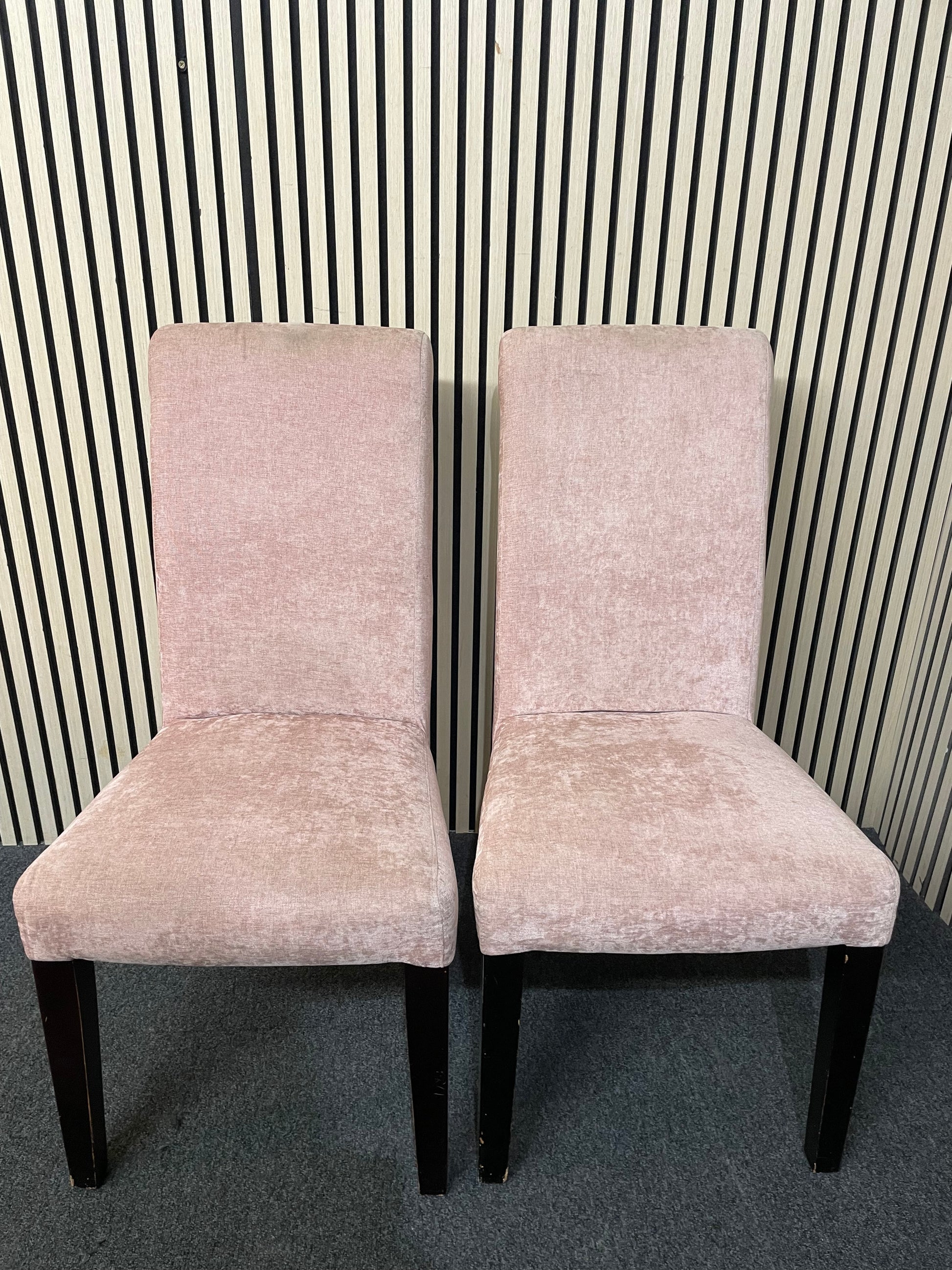 Pair of pink fabric upholstered dining chairs 3126