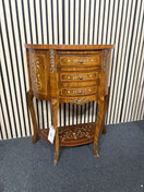 Half-moon wooden chest with floral marquetry and cabriole legs, height 80 cm, width 63 cm, depth 32 cm 44721