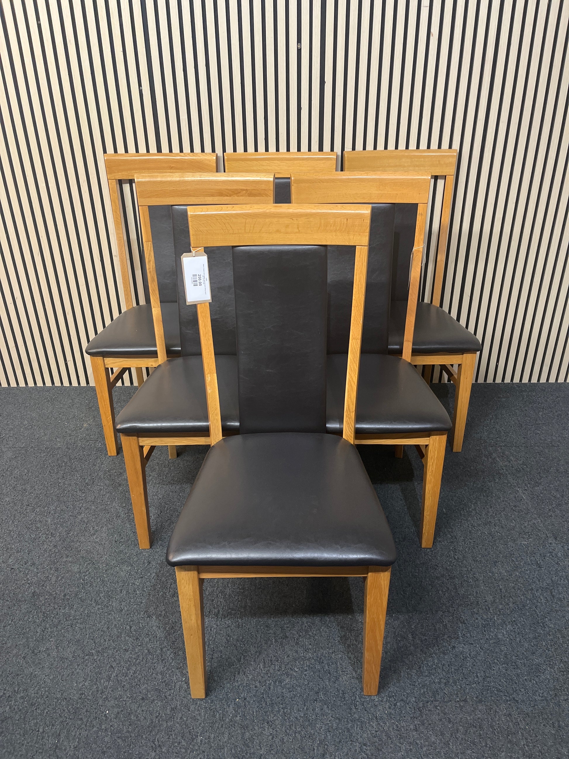 Beech framed, black leather seat and back dining chairs (SET OF 6) 3126