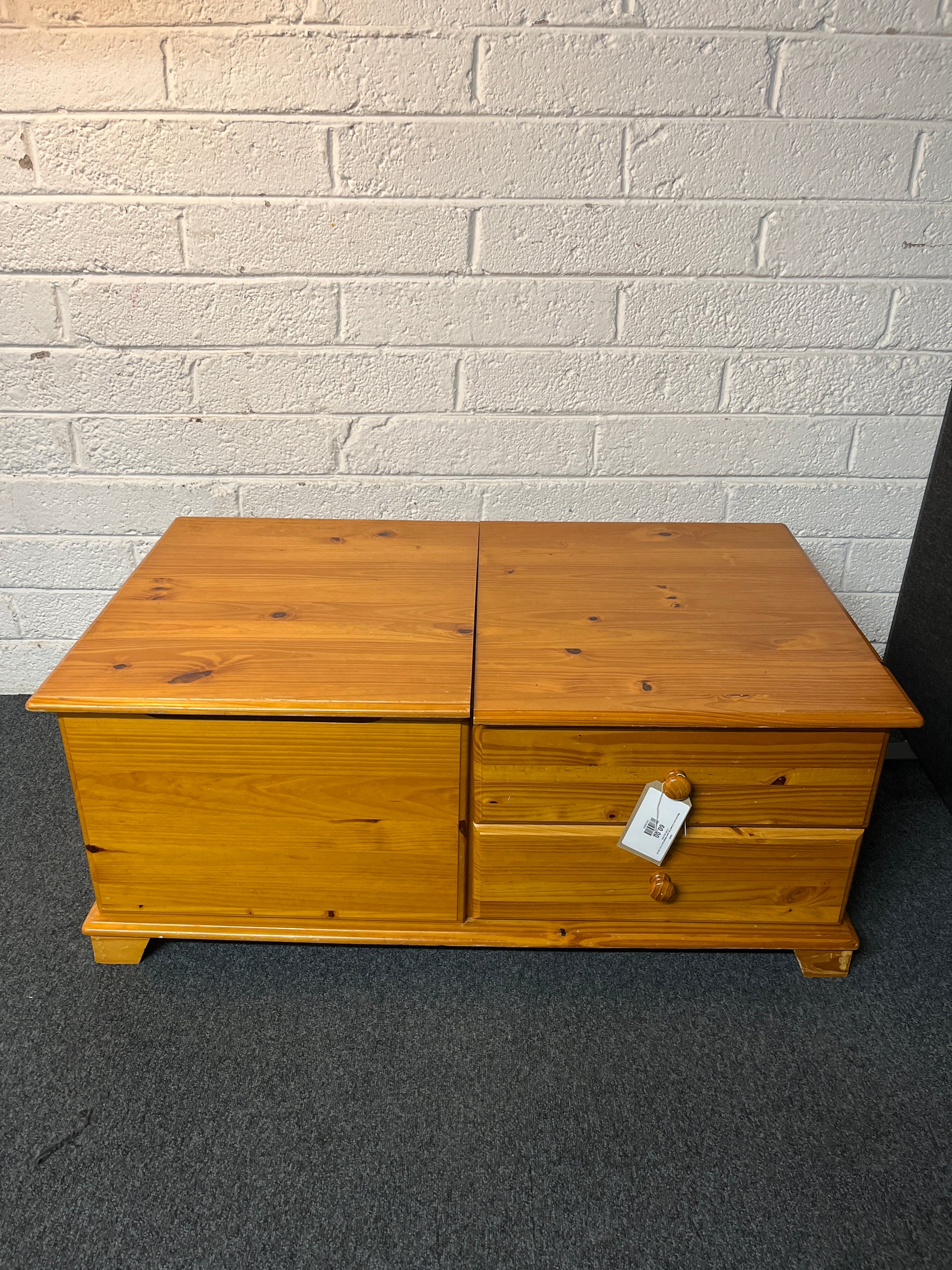 Natural pine 2 drawer top open blanket box ( H 47 x W 107 x D 62 cm) 2225